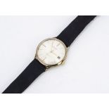 A vintage Accurist 9ct gold cased gentleman's wristwatch, 34mm, appears to run, on black leather