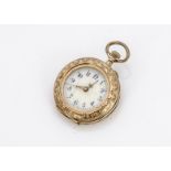 A late 19th century continental yellow metal lady's open face pocket watch, 29mm engraved case,