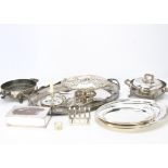 A collection of 19th & 20th century silver plate, including a Sheffield plate inkwell, a