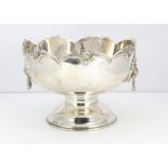 A c1970s century Egyptian white metal punch bowl, 36.1 ozt, 22.5cm wide and 16.5cm high, with twin