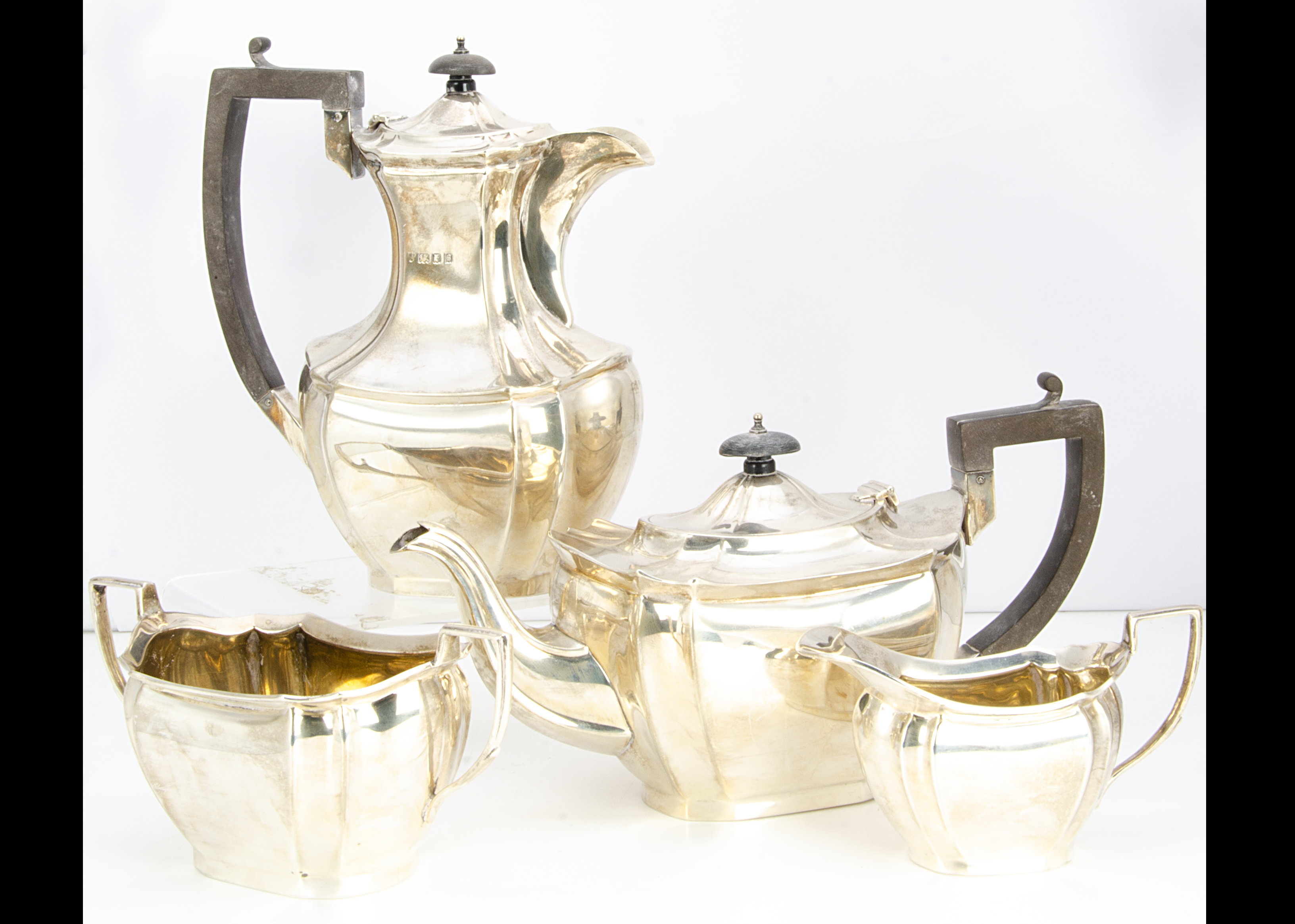 A four piece George V silver tea set by Charles Boynton & Son, 55.5 ozt, in the traditional taste,