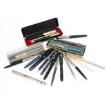 A collection of vintage and modern fountain and other pens, including 8 fountain pens such as a