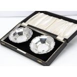 A pair of 1950s silver bon bon dishes by Adie Bros, 11.2cm and 3.1 ozt, presented in a case marked