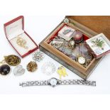 A collection of costume jewellery, including a lady's gold cased wristwatch with expanding rolled