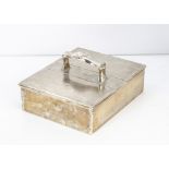 An Art Deco period silver table cigarette box from Alexander Clark & Co, 21cm wide, double