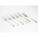 A set of six George III silver dinner forks by Thomas Northcote & George Bourne, 15.2 ozt, old