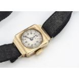 An Art Deco 9ct gold cased lady's wristwatch, 14mm, marked Crusader, on black cotton strap