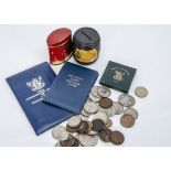 A collection of British and other coins, including a quantity of pre-1946 George V half crowns,