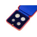 A George VI four coin Maundy Money set, dated 1944, EF, in red leatherette and gilt case (5)