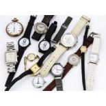 A group of watches, an Elgin gold plated pocket watch, a Cyma 9ct gold cased lady's watch, and other