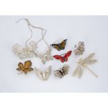 A collection of butterfly jewellery, including a David Anderson silver and enamel example, various