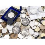 A collection of British & World coins, including three Victorian crowns, 1890, 1891 and 1893, F, a