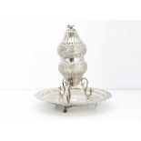 A vintage Middle Eastern white metal incense burner on stand, 27.77 ozt, and 23cm high and 23cm