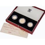 A Royal Mint 500th Anniversary 1489-1989 Gold Proof Sovereign Three Coin Set, in fitted box with