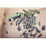Pre-war Dinky Toys Market Gardeners Lorry and various mainly pre-war spares, Lorry with fatigue