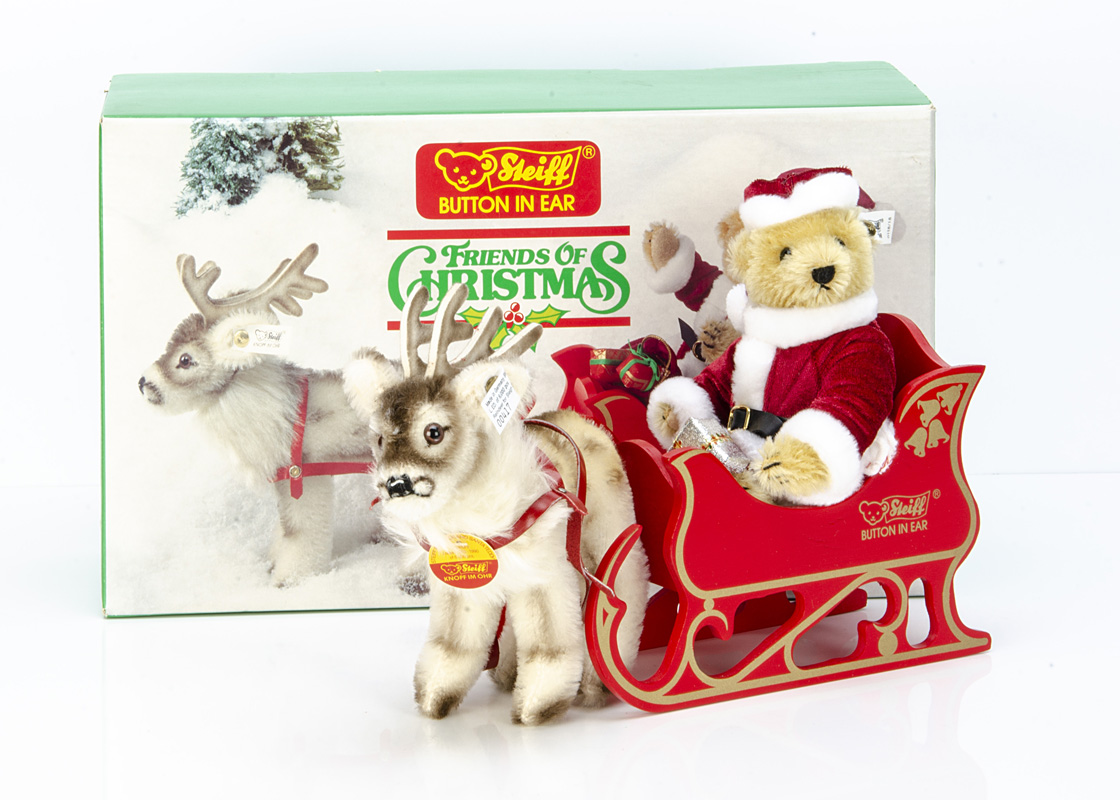 A Steiff limited edition exclusive for USA Friends of Christmas Sleigh with Reindeer & Santa