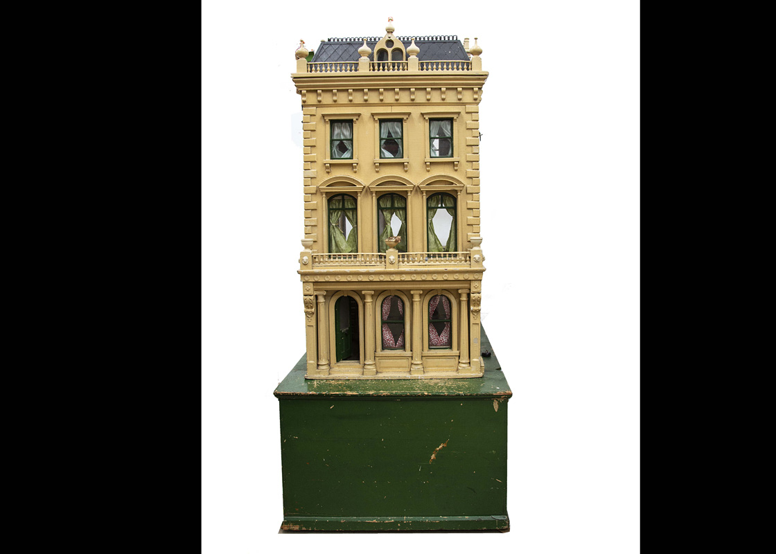 A rare and large 19th Century Park Lane stucco dolls' town house, five storeys, the cream painted