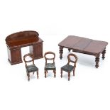 Three mid-19th Century J Harrison mahogany balloon-back dolls' house chairs, with stuffed leather