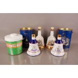 Four Bells Whisky commemorative Wade pottery decanters, two with boxes, together with a Canada Dry
