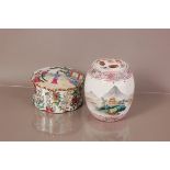 Two mid 20th century Chinese porcelain items, including a barrel shaped ginger jar, 11.5cm, and a