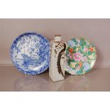 Three items of Far Eastern porcelain, including a Japanese Arita style transfer print blue and white