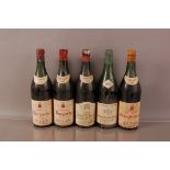 Five vintage bottles of French wine, including a Burgandy 1955 and 1957, a white Burgandy 1955, a