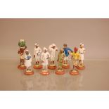 A group of nine Indian plaster figures, tallest 15cm, some with damages, one with arm snapped off (