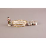 Two items of Meissen porcelain, comprising an oval woven basket and a salt, and a Chelsea style