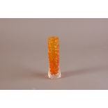 A 1960s Whitefriars Glass orange finger vase by Geoffrey Baxter, 14.5cm