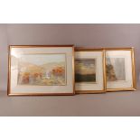 Three watercolours on paper, 29cm by 45cm, signed indistinctly, Landscape, possibly South Africa,
