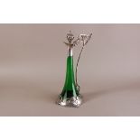 An Art Nouveau period glass and pewter claret decanter and stopper,