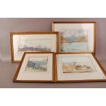 Four 20th century watercolours on paper, including a small work signed N.J. Burton, Wild Roses & A