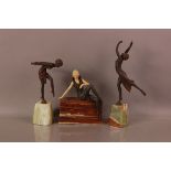 Three Art Deco style figures of ladies, after Lorenzl and other sculptures of the period, the