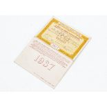 Sir Nigel Gresley 1937 French Railways Free Travel Pass. a folded card pass inscribed Chemins De Fer