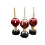 Railway Post Finials, three cast iron examples all marked BR WR, white/red/black all repainted, each