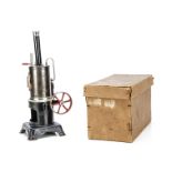 A boxed Doll & Co Vertical Live Steam Stationary Engine, standing 12½" high over chimney, with