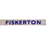 Enamelled Sign Fiskerton, with blue lettering on a white ground, fully flanged, Fiskerton,