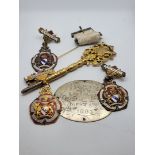 A silver gilt presentation key, of ornate form, bearing inscription, 'To Mr Lawrence Kostoris with