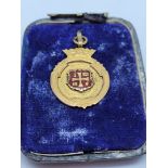 A 9ct gold and enamel fob medal, named "WABL 1925 R. Briggs" to reverse, 6.3g, with AF box.
