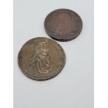 An 18th century One Penny, Anglesey-Parys Mines Co Druid, dated 1788, together with a silver 1786