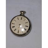 An 18th century silver pair cased pocket watch, enamel dial with Roman numerals, movement by Rob