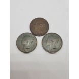 Three Victorian copper pennies, dated 1853, 1854 & 1859 (3)