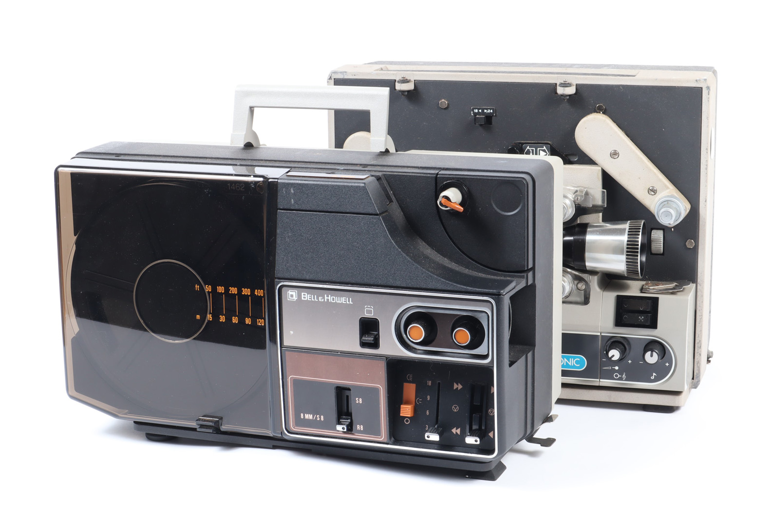 Four Bell & Howell 8mm Projectors,, a Filmosonic, a 356 Autoload Super 8, in makers box, a 1462Z and