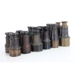 A Group of Field Glasses, six pairs of field glasses, mainly of French origin, leather bound, with