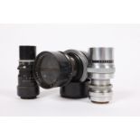 Three Dallmeyer Cine Lenses, C mount, a Dallmeyer F=3" F/1.9 lens, serial no 198491, barrel G,