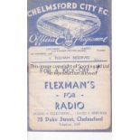 CHELMSFORD Home programme v Fulham Reserves 5/11/1938. Southern League. First season as Chelmsford