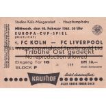 1964/65 EUROPEAN CUP Köln v Liverpool (2nd Leg) played 10/2/1965 at Mungersdorfer Stadion,