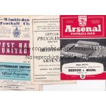 ARSENAL Five London Challenge Cup programmes: home v Brentford 61/2, creased and aways v West Ham