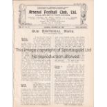 ARSENAL Programme for the home Combination match v. Crystal Palace 4/12/1920, ex-binder. Generally