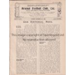 ARSENAL Eight page programme for the home League match v. Chelsea 11/12/1920, ex-binder. Generally